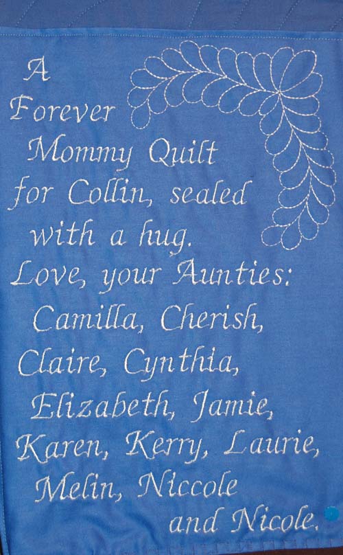 Label for boy's bereavement quilt