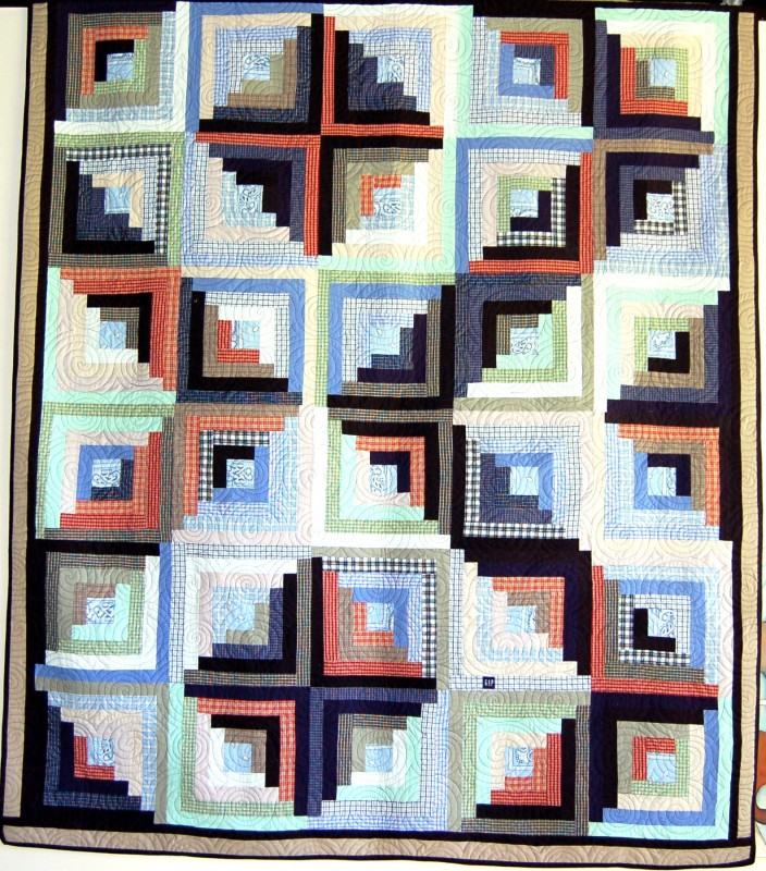 Bereavement log cabin quilt made for Chloe out of her Dad's shirts