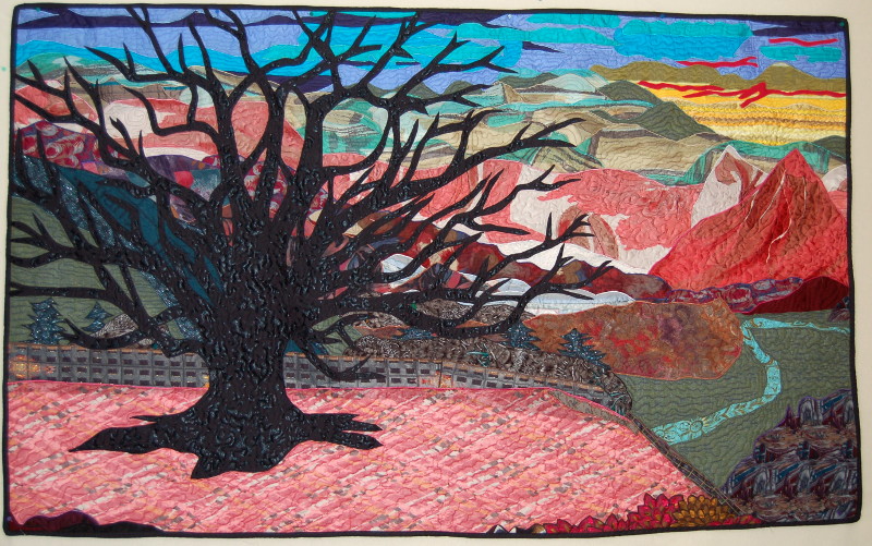 Bereavement wall hanging named "The Tree" made with scarves and ties