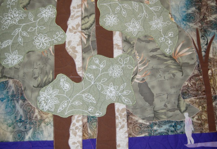Leafy detail on Bluebell bereavement quilt