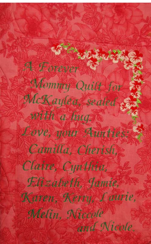 Label for bereavement quilt for young girl