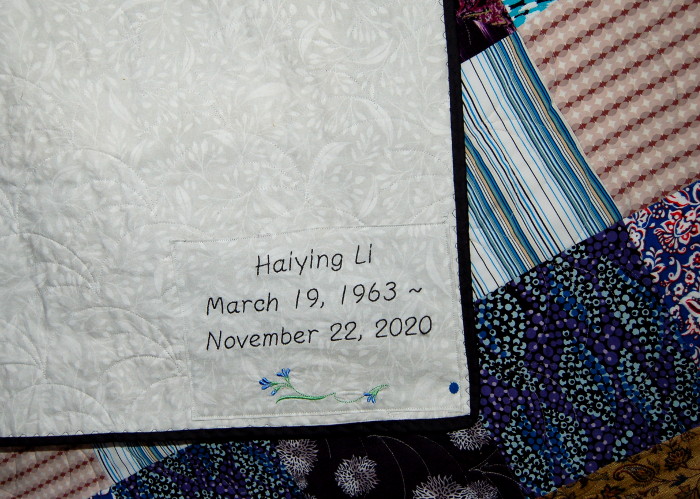 Backing and label for May's bereavement quilt
