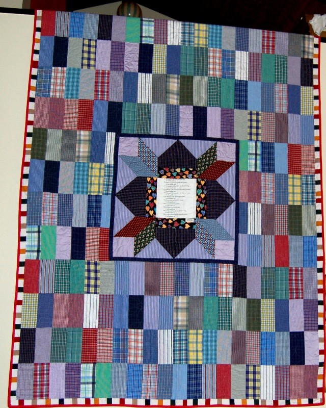 Bereavement quilt made for wife out of 54 of her husband's shirts